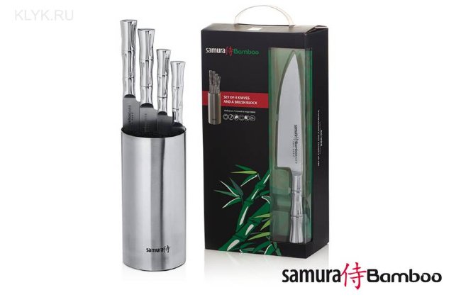 Набор Samura Bamboo SBA-05 из 4 ножей и подставки в подарочной коробке